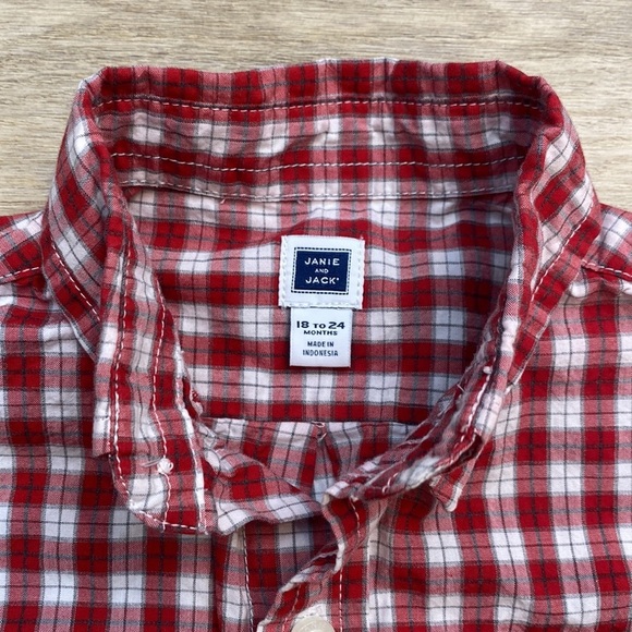 Janie and Jack Plaid Poplin Long Sleeve Button Down Dress Shirt Boys Christmas - Picture 2 of 11